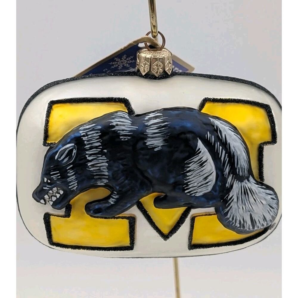 Slavic Treasures Glasscots Michigan Wolverines Wolverine Ornament Hand Blown